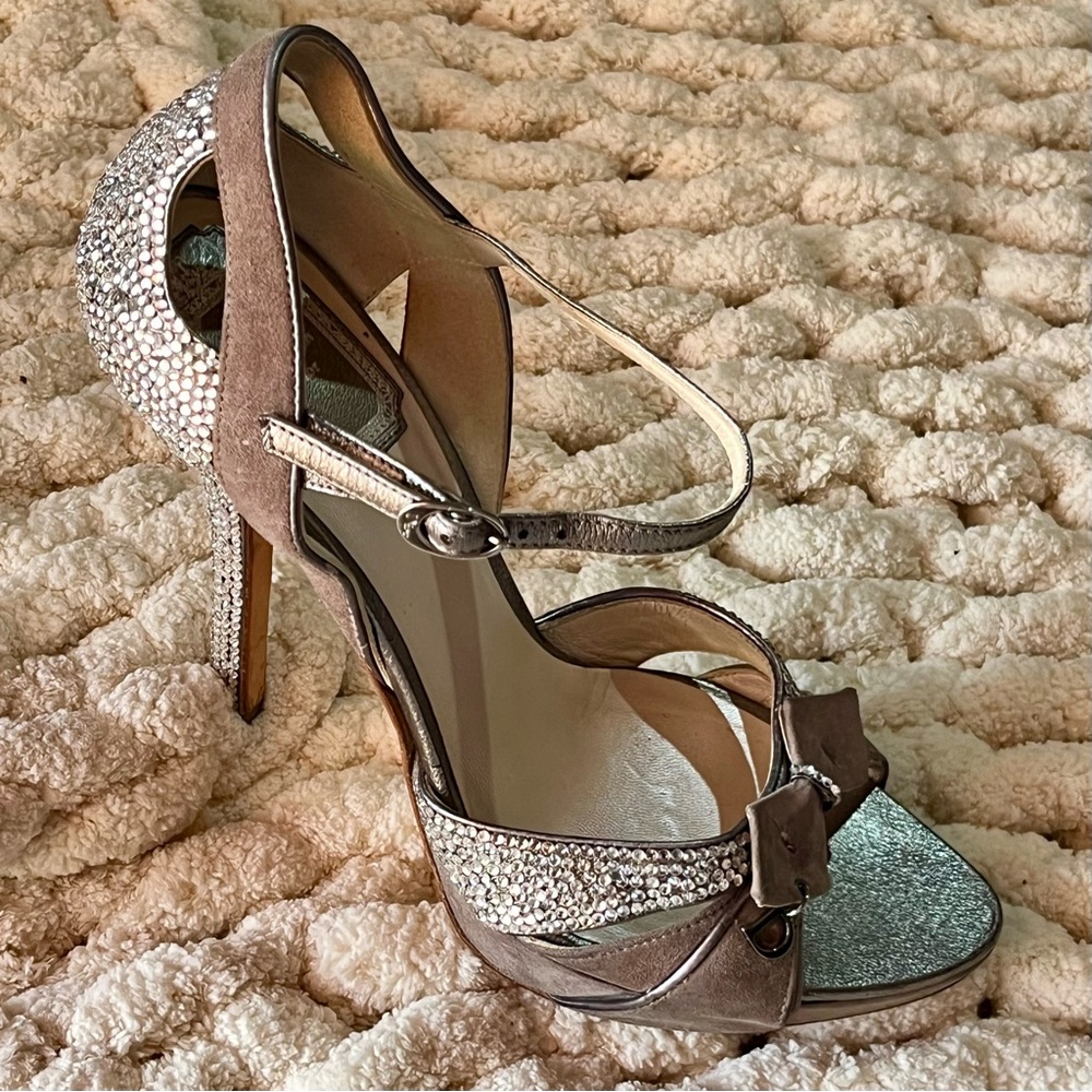Dior Galliano Bow D Logo Charm Crystal Embellished Silver Grey Strappy Sandals